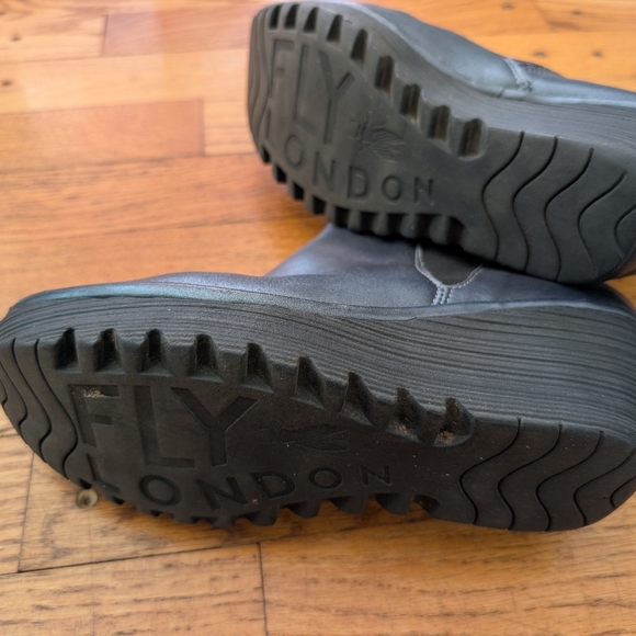 Fly London Silvery Blue Leather Ankle Wedge Boots - Picture 5 of 9